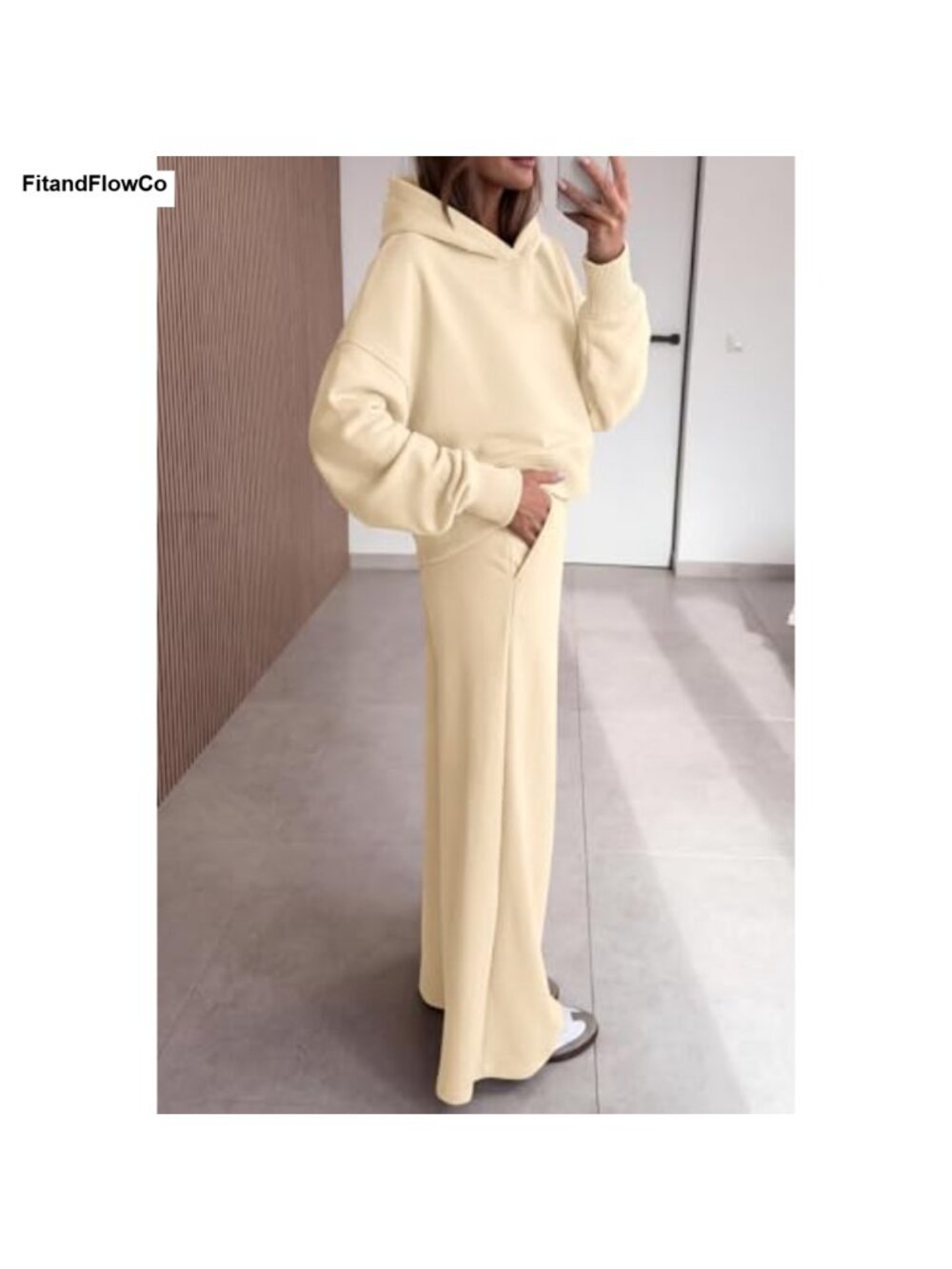 2 Piece Sweatsuit Set Hoodie Wide Leg Sweatpants Cotton Blend - Picture 4 of 6